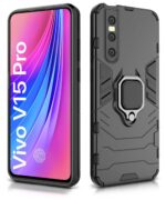 Shock Proof Back Case Mobile Cover for Vivo V15 Pro | Back Cover Case (Tough Armor | Hybrid PC + TPU | Ring Holder & in-Built Kickstand | Black) - Image 2