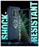 Shock Proof Back Case Mobile Cover for Realme P2 Pro 5G | Back Cover Case (Tough Armor | Hybrid PC + TPU | Ring Holder & in-Built Kickstand | Blue) - Image 4
