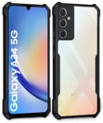 kelpuj TPU+PC Shock Proof Clear Protective Back Case for Samsung Galaxy A34 5G - Airedge Technology | 360 Degree Camera Protection | Transparent Hybrid Back Case Mobile Cover - Black - Image 4