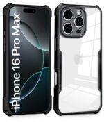 Shock Proof Clear Protective Back Case for iPhone 16 Pro Max AirEDGE Technology | 360 Degree Camera Protection | Transparent Hybrid Back Case Mobile Cover Black - Image 4