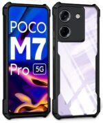 Shock Proof Clear Protective Back Case for Poco M7 Pro 5G - AirEDGE Technology | 360 Degree Camera Protection | Transparent Hybrid Back Case Mobile Cover - Black - Image 3