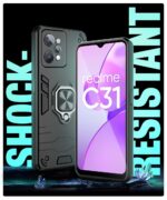 Shock Proof Back Case Mobile Cover for Realme C31 (Armor | Hybrid PC + TPU | Full Protection with Ring Holder Kickstand | Carbon Black) - Image 3