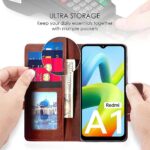 Shock Proof Flip Cover Back Case for Redmi A1 | Magnetic Wallet Leather Case with Stand - Image 6