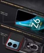 Tough Armor Bumper Mobile Back Case for iQOO Z6 Lite 5G | Sliding Camera Shield Cover | Shock Proof 360? Protection | Hybrid PC + TPU | Ring Holder with Kickstand ? Black - Image 8
