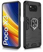 Shock Proof Back Case Mobile Cover for Xiaomi Poco X3 (Armor | Hybrid PC + TPU | Full Protection with Ring Holder Kickstand | Carbon Black) - Image 2