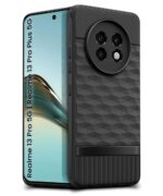 kelpuj Back Cover for Realme 13 Pro 5G | Realme 13 Pro Plus 5G with Hexa Cube Design | Soft Rubberised Case | Inner Velvet Fabric | Matte Silicone Flexible Mobile Case | Camera Protection - Black - Image 4