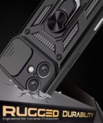 Tough Armor Bumper Mobile Back Case for iPhone 16 | Sliding Camera Shield Cover | Shock Proof 360? Protection | Hybrid PC + TPU | Ring Holder with Kickstand ? Black - Image 6