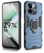 Shock Proof Back Case Mobile Cover for iQOO Z9x 5G (Tough Armor | Hybrid PC + TPU | Full Protection with Ring Holder & in-Built Kickstand | Blue) - Image 4