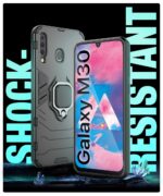 Shock Proof Back Case Mobile Cover for Samsung Galaxy M30 | Back Cover Case (Tough Armor | Hybrid PC + TPU | Ring Holder & inBuilt Kickstand | Black) - Image 4