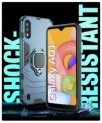 Shock Proof Back Case Mobile Cover for Samsung Galaxy M01 | A01 | Back Cover Case (Tough Armor | Hybrid PC + TPU | Ring Holder & in-Built Kickstand | Blue) - Image 3