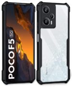 Shock Proof Clear Protective Back Case for Poco F5 5G - AirEDGE Technology | 360 Degree Camera Protection | Transparent Hybrid Back Case Mobile Cover - Black - Image 2