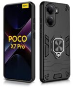 Shock Proof Back Case Mobile Cover for Poco X7 Pro 5G | Bumper Back Cover Case (Tough Armor | Hybrid PC + TPU | Full Protection with Ring Holder & in-Built Kickstand | Black) - Image 2