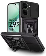 Tough Armor Bumper Mobile Back Case for iQOO Z9x 5G | Sliding Camera Shield Cover | Shock Proof 360? Protection | Hybrid PC + TPU | Ring Holder with Kickstand ? Black - Image 4