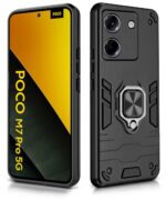 Shock Proof Back Case Mobile Cover for Poco M7 Pro 5G | Back Cover Case (Tough Armor | Hybrid PC + TPU | Ring Holder & in-Built Kickstand | Black) - Image 2