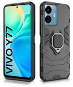 Shock Proof Back Case Mobile Cover for Vivo Y77 5G | Back Cover Case (Tough Armor | Hybrid PC + TPU | Ring Holder & in-Built Kickstand | Black) - Image 2