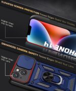 Tough Armor Bumper Mobile Back Case for iPhone 14 | Sliding Camera Shield Cover | Shock Proof 360? Protection | Hybrid PC + TPU | Ring Holder with Kickstand ? Blue - Image 4