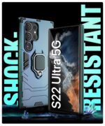 Shock Proof Back Case Mobile Cover for Samsung Galaxy S22 Ultra 5G | Back Cover Case (Tough Armor | Hybrid PC + TPU | Ring Holder & in-Built Kickstand | Blue) - Image 3