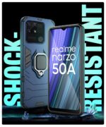 Shock Proof Back Case Mobile Cover for Realme Narzo 50A | Back Cover Case (Tough Armor | Hybrid PC + TPU | Ring Holder & in-Built Kickstand | Blue) - Image 3