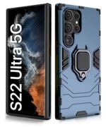 Shock Proof Back Case Mobile Cover for Samsung Galaxy S22 Ultra 5G | Back Cover Case (Tough Armor | Hybrid PC + TPU | Ring Holder & in-Built Kickstand | Blue) - Image 2