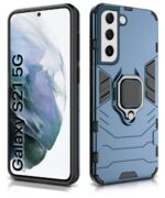 Shock Proof Back Case Mobile Cover for Samsung Galaxy S21 5G | Back Cover Case (Tough Armor | Hybrid PC + TPU | Ring Holder & in-Built Kickstand | Blue) - Image 2