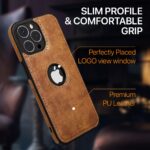 kelpuj Premium Vegan Leather Bumper Case | Compatible with Apple iPhone 13 Pro Max | Raised Edges | Ultra Slim Protective Design | Non-Slip Grip | Shockproof | Logo View Back Cover - Brown - Image 4