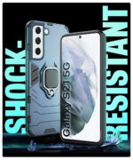 Shock Proof Back Case Mobile Cover for Samsung Galaxy S21 5G | Back Cover Case (Tough Armor | Hybrid PC + TPU | Ring Holder & in-Built Kickstand | Blue) - Image 3