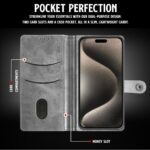 Shock Proof Flip Cover Back Case for Iphone 15 Pro | Magnetic Wallet Leather Case with Stand - Image 4