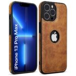 kelpuj Premium Vegan Leather Bumper Case | Compatible with Apple iPhone 13 Pro Max | Raised Edges | Ultra Slim Protective Design | Non-Slip Grip | Shockproof | Logo View Back Cover - Brown - Image 2