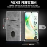 Shock Proof Flip Cover Back Case for Mi Redmi 13C 5G | Magnetic Wallet Leather Case with Stand - Image 3