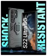 Shock Proof Back Case Mobile Cover for Samsung Galaxy S22 Ultra 5G | Back Cover Case (Tough Armor | Hybrid PC + TPU | Ring Holder & in-Built Kickstand | Black) - Image 4