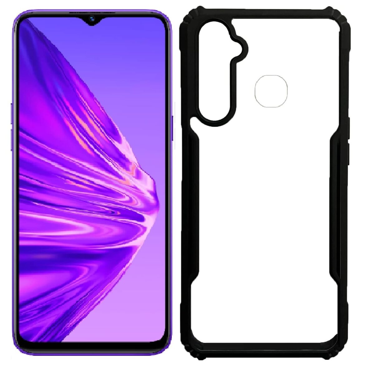 Realme 5 Shockproof Back Cover - Black & Transparent